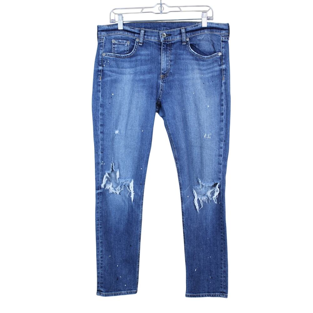 Rag & Bone Dre Capri Blue Distressed Straight Leg Casual Denim Jeans Size 31
